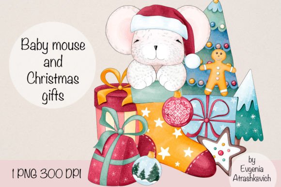 Baby Mouse Christmas Gifts Sublimation Illustrations