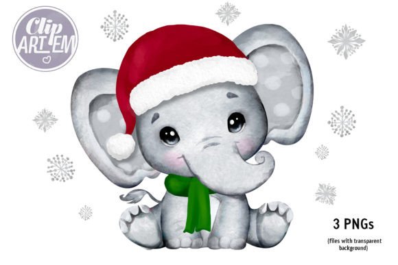 Christmas Boy Elephant Watercolor 3PNG Illustrations