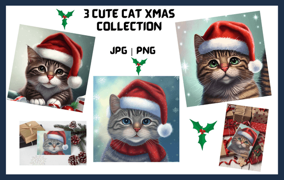 Christmas Cat Collection Illustrations for Digital Sellers