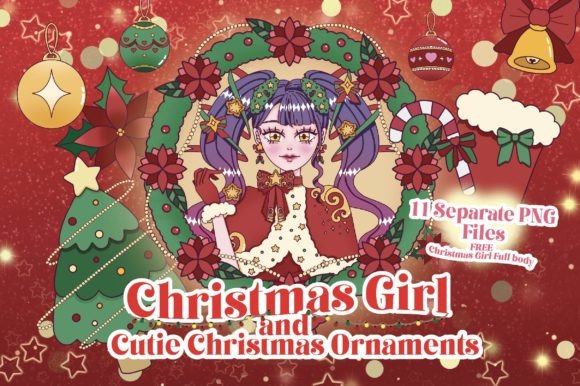 Christmas Girl and Cutie Ornaments Illustrations