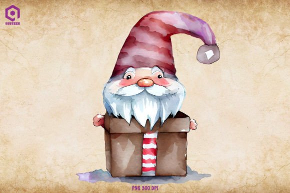 Christmas Gnome in Gift Box Illustrations