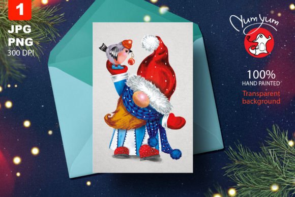Christmas Gnome with a Bullfinch Illustration Review