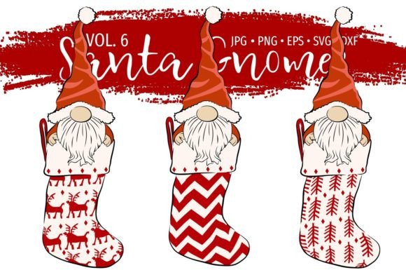 Christmas Gnomes in Stockings Bundle Illustrations