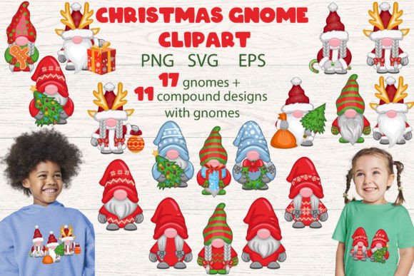 Christmas Gnomes with Gifts Sublimation Illustrations