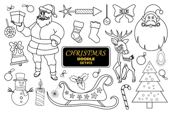 Christmas Hand Drawn Doodle Set-13 Illustrations
