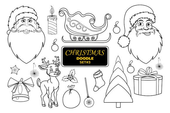 Christmas Hand Drawn Doodle, Set- 3 Illustrations
