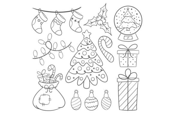 Christmas Icons Set in Cartoon Style for Modern Illustrations