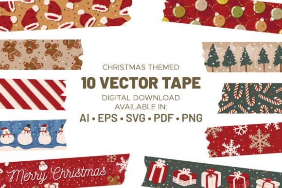 Christmas Themed Vector Washi Tape for Illustrations