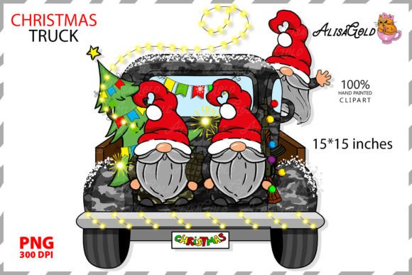 Christmas Truck with Gnome Military Illustration for Local Branding