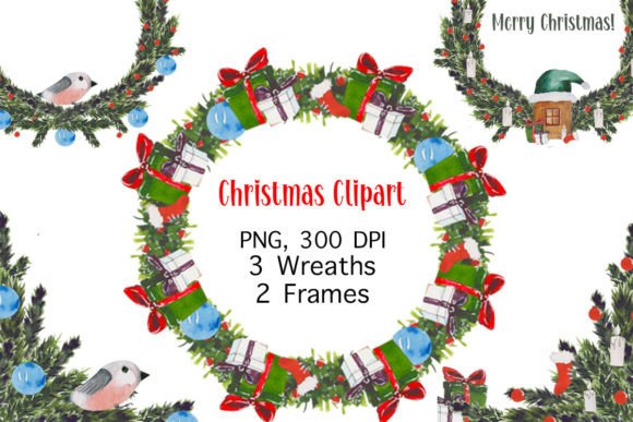 Christmas Watercolor Vintage Clipart for Illustrations