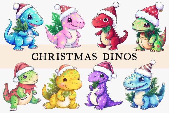 Cute Christmas Dinos Illustrations