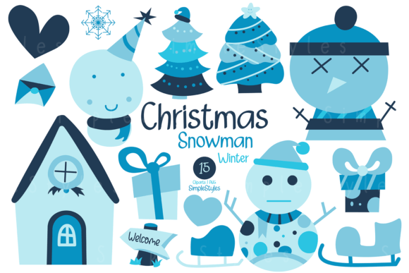 Cute Christmas Snowman Winter Clipart Illustrations