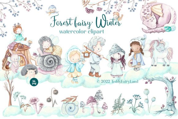 Forest Fairy. Winter. Cute Christmas Illustration for Design Projects