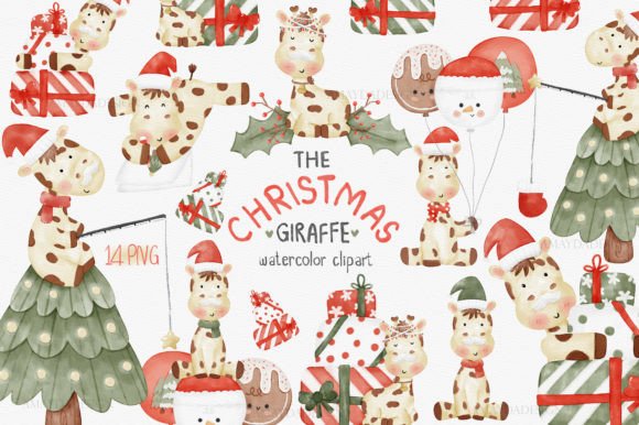 Giraffe Christmas Watercolor Clipart for Seasonal Illustrations