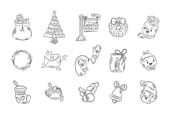 Hand Drawn Coloring Christmas Icons for Festive Branding