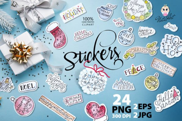 Large Set of Christmas Stickers, Winter Illustrations