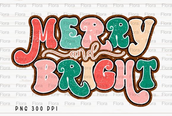 Merry and Bright Christmas Retro PNG Illustration
