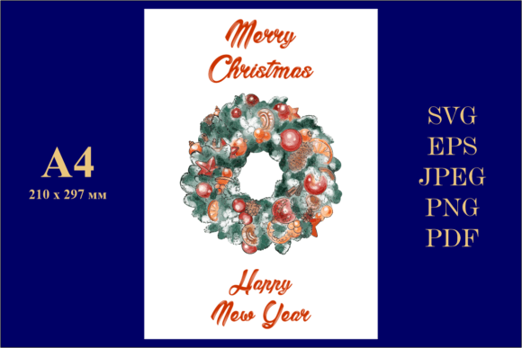 Merry Christmas Clipart Card Wreath Illustrations