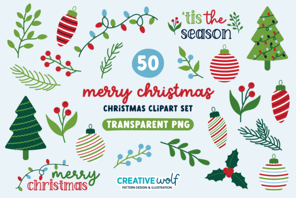 Merry Christmas Set of 50 Clipart for Branding and Packaging