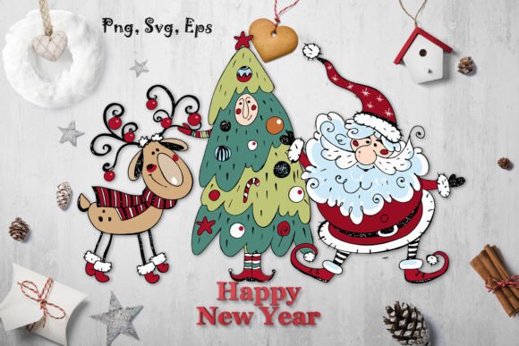 New Year and Christmas Doodles SVG PNG for Illustrations