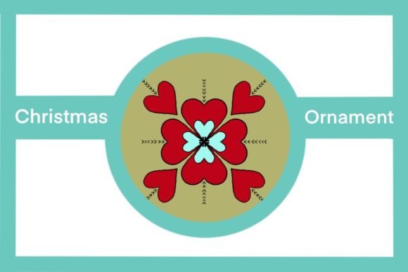 Red Heart Green Round Christmas Ornament Illustrations