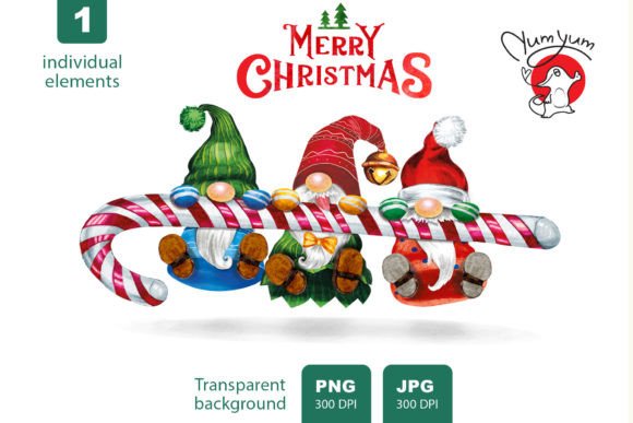 Three Cheerful Gnomes on a Christmas Can Illustrations