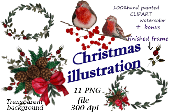 Watercolor Clipart for Christmas Embroidery
